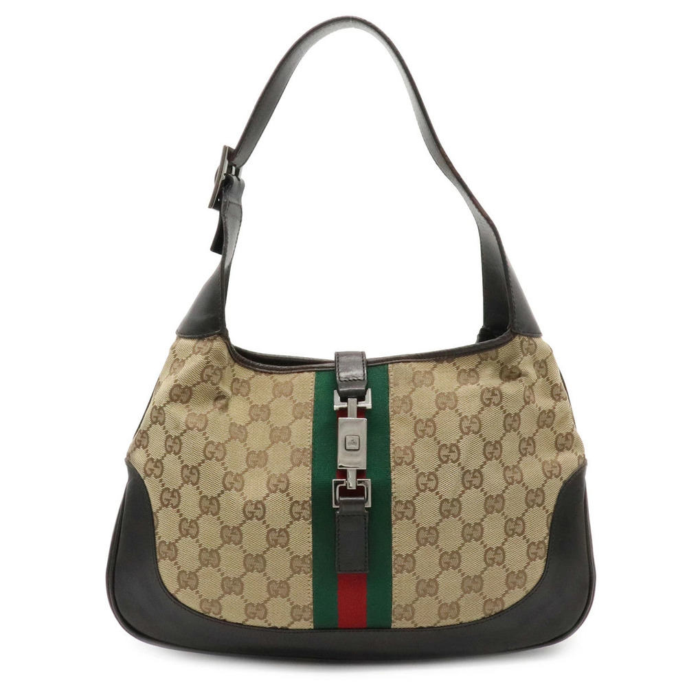 Gucci GG Canvas Jackie Sherry Shoulder Bag Hobo Beige Cream Dark Brown